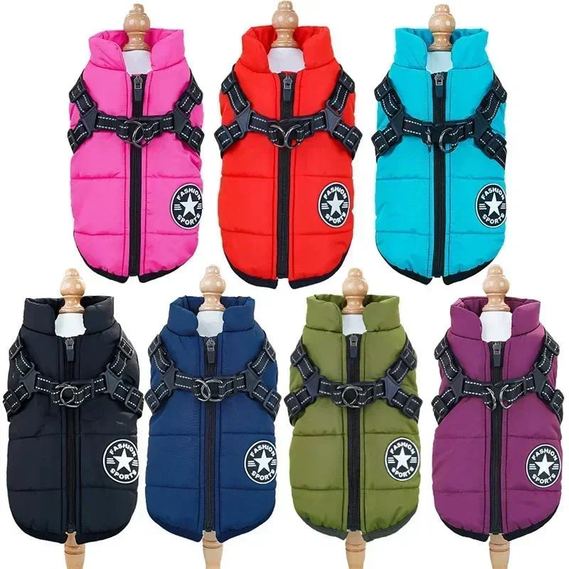 Dog Jacket Harness 2-in-1 Waterproof Fleece Lined Reflective S to 5XL Small Large Dogs Winter Coat Zip | Koossa