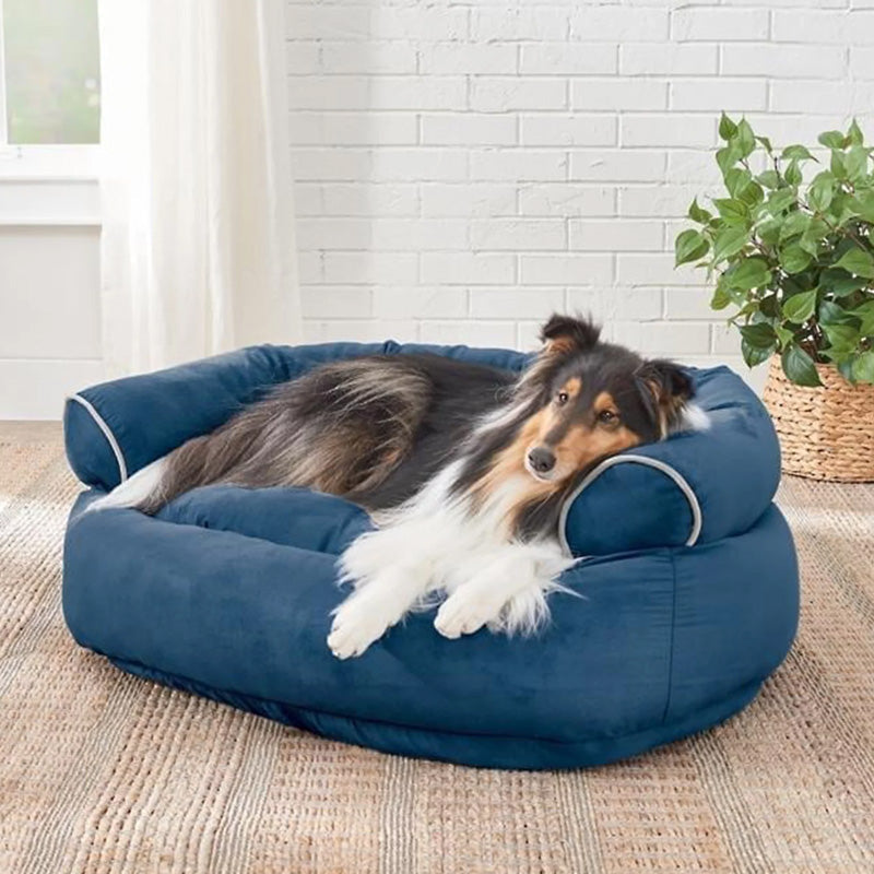 Orthopedic Dog Bed with Raised Bolster, Gray or Navy Blue, Joint Support Pet Sofa for Small, Medium & Large Dogs, Calming Couch Bed | Lonoma