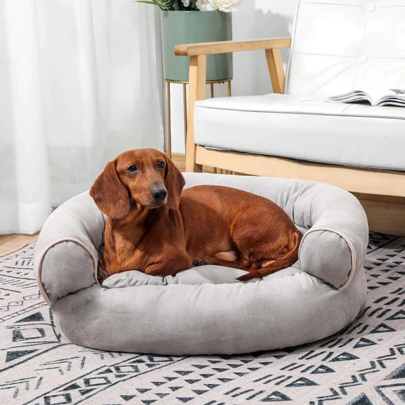 Orthopedic Dog Bed with Raised Bolster, Gray or Navy Blue, Joint Support Pet Sofa for Small, Medium & Large Dogs, Calming Couch Bed | Lonoma