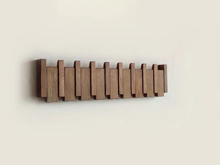 Patère Murale Motif Touches de Piano en Bois Massif avec Crochets Entrée Couloir Chambre Décor Musical | Koossa