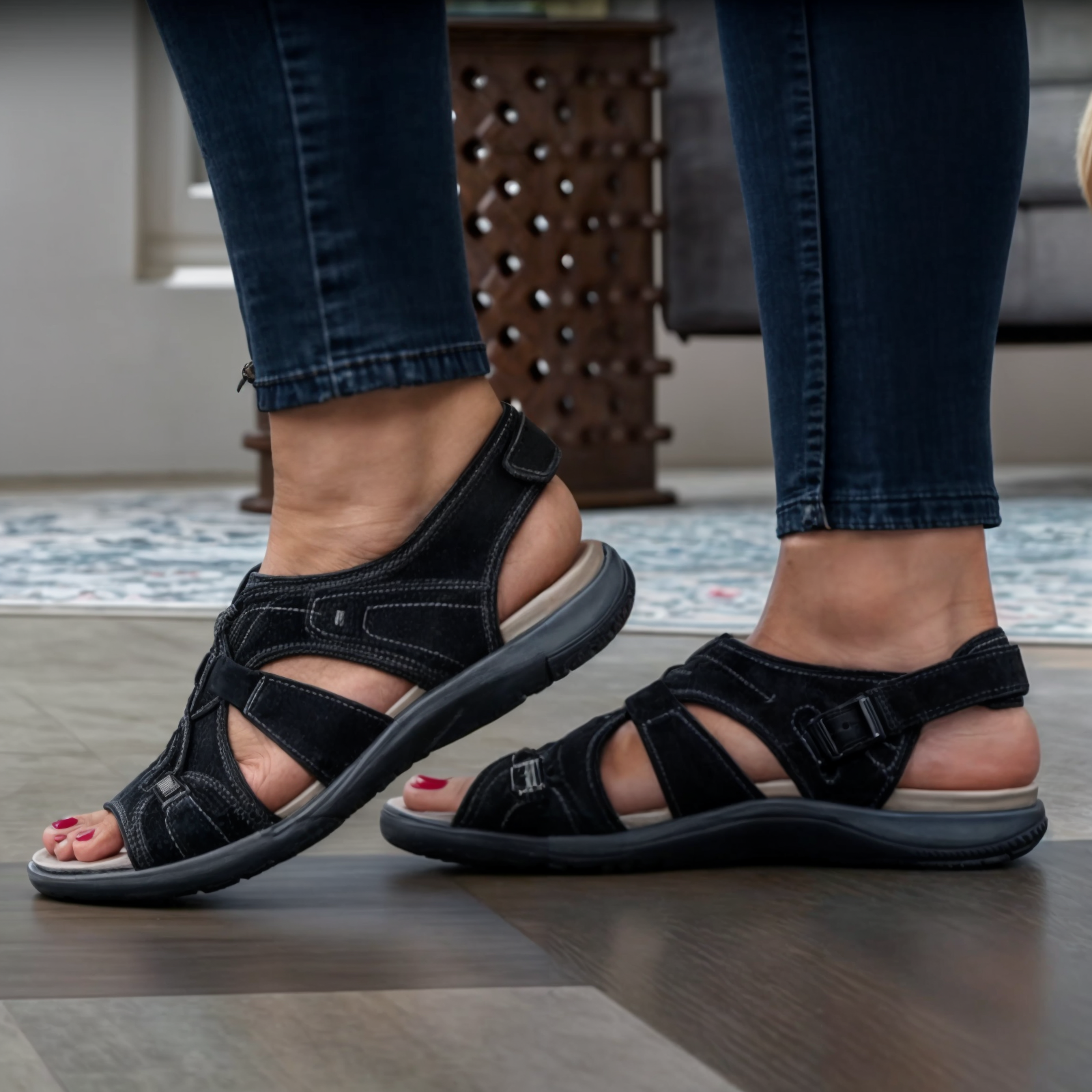 Women's Supportive Walking Sandals with Adjustable Strap in Light Blue, Pink, Black, White, Red & Coffee | Koossa