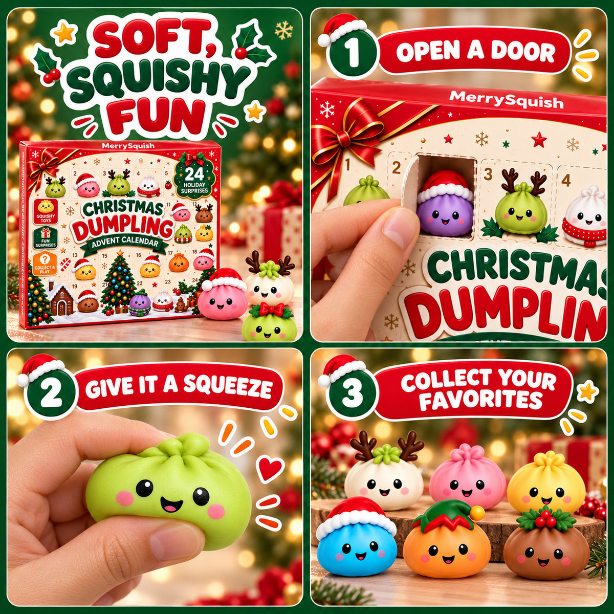 Advent Calendar with 24 Squishy Dumpling Figures, Christmas Countdown Toy for Kids, Kawaii Holiday Gift Set Ages 6 and Up | Lonoma