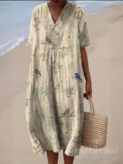 Women's Floral Print Summer Midi Dress — Elegant Day Dress for Warm Weather & Garden Parties | Koossa
