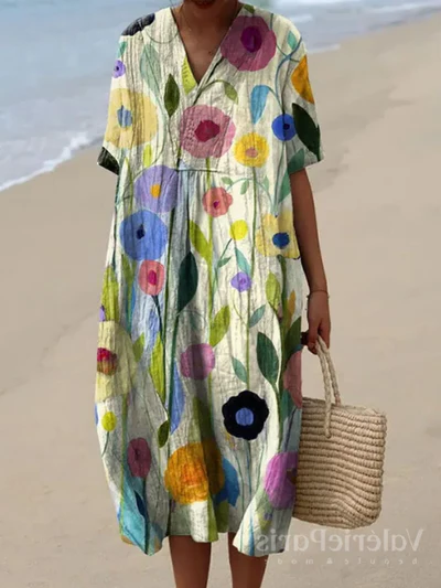 Women's Floral Print Summer Midi Dress — Elegant Day Dress for Warm Weather & Garden Parties | Koossa