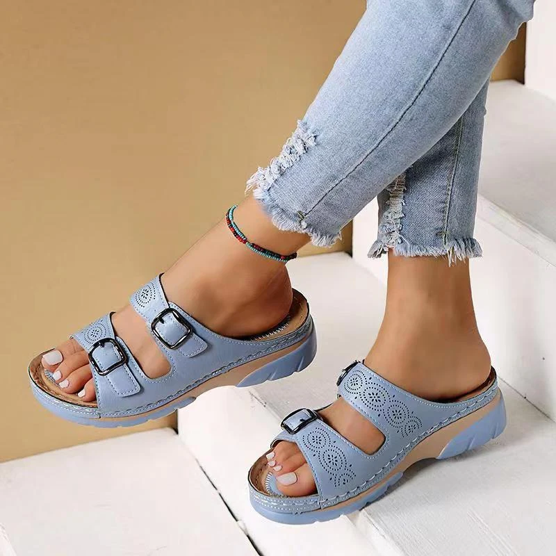 Women's Supportive Buckle Sandals — Cushioned Open-Toe Footbed Slides for All-Day Comfort & Everyday Wear | Koossa