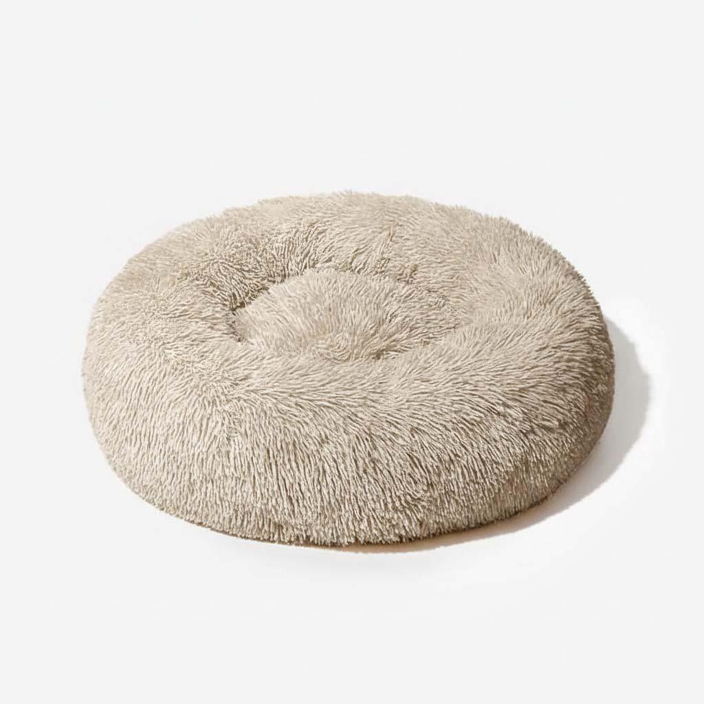 Round Pet Bed Plush Donut Dog Cat Cushion Raised Rim S M L XL Washable Cover Indoor Calming Nest Bolster | Koossa