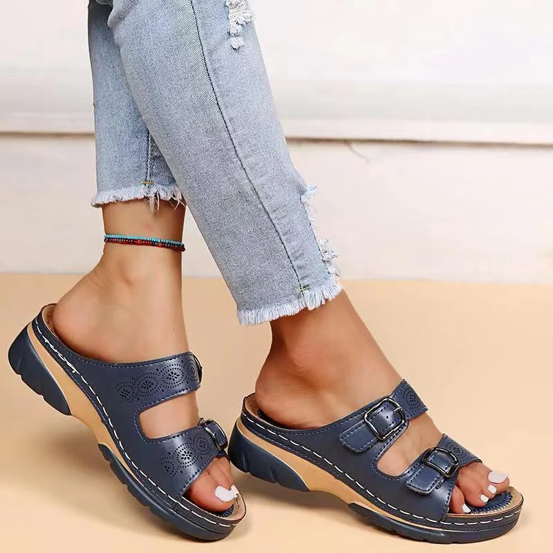 Women's Supportive Buckle Sandals — Cushioned Open-Toe Footbed Slides for All-Day Comfort & Everyday Wear | Koossa
