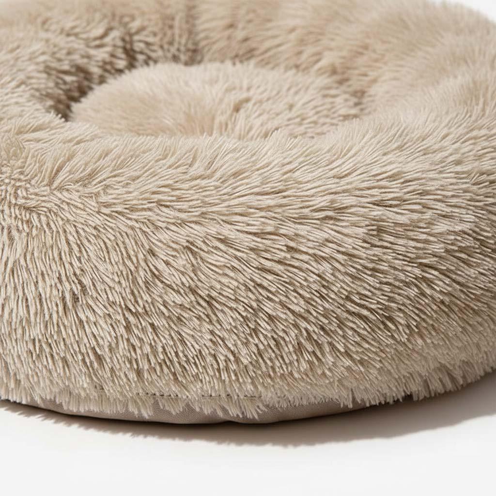 Round Pet Bed Plush Donut Dog Cat Cushion Raised Rim S M L XL Washable Cover Indoor Calming Nest Bolster | Koossa