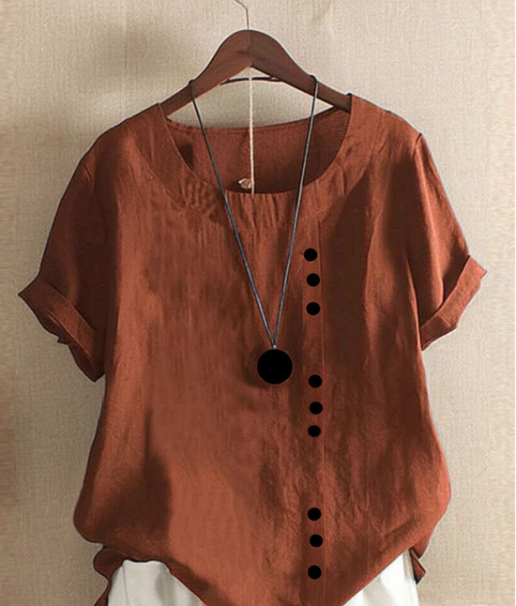 Women's Round Neck Short Sleeve Blouse in Nine Versatile Colours – Effortless Style for Work and Leisure | Koossa