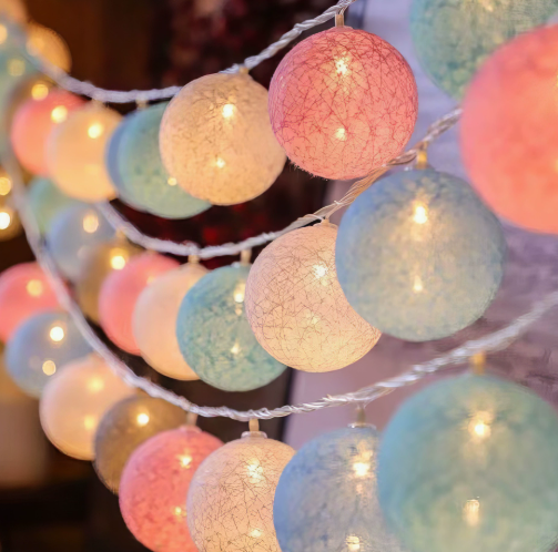 Cotton Ball String Lights, USB or Battery Powered Fairy Lights for Bedroom, Living Room, Nursery, Party & Covered Patio Decor | Lonoma