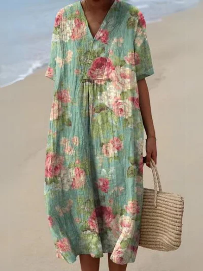 Women's Floral Print Summer Midi Dress — Elegant Day Dress for Warm Weather & Garden Parties | Koossa