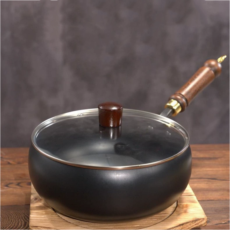 Récipient Profond en Fonte Noire 24 cm Induction Gaz Four Sautés Mijotés Braisés Cuisine Asiatique Robuste | Koossa