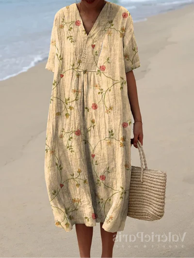 Women's Floral Print Summer Midi Dress — Elegant Day Dress for Warm Weather & Garden Parties | Koossa