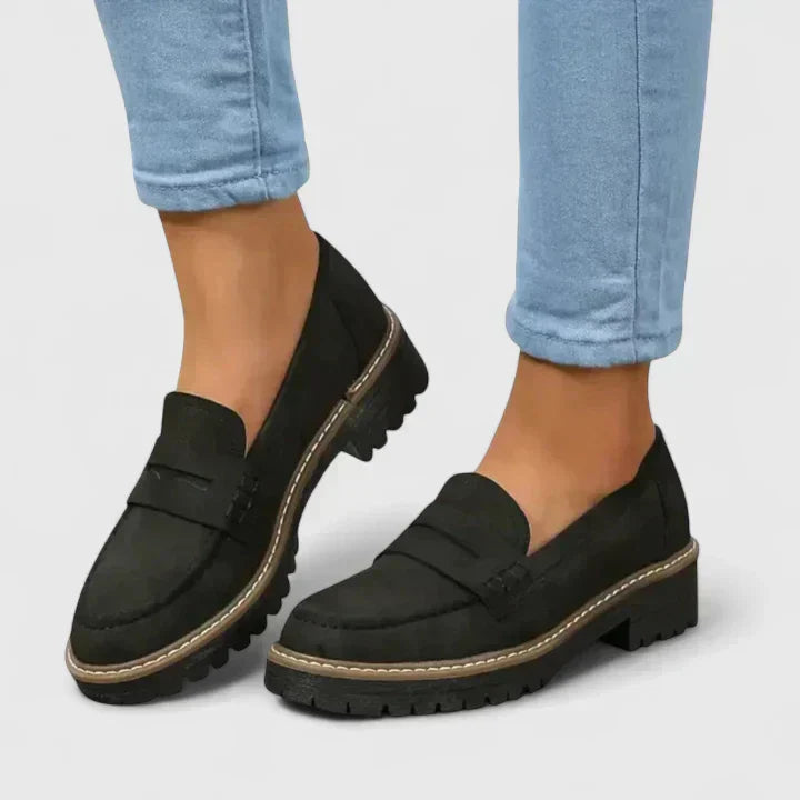 Slip-On Chunky Loafer Shoes in Black with Sturdy Platform Sole for Effortless Everyday Wear | Koossa