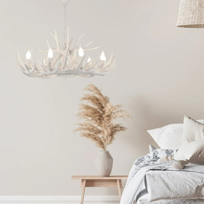 Antler Chandelier Resin Fixture Metal Frame Traditional Style Pendant 6 8 10 Light Options Adjustable Chain Candelabra Base E12 for Dining | Lonoma