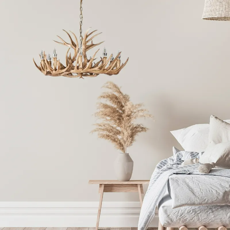 Antler Chandelier Resin Fixture Metal Frame Traditional Style Pendant 6 8 10 Light Options Adjustable Chain Candelabra Base E12 for Dining | Lonoma