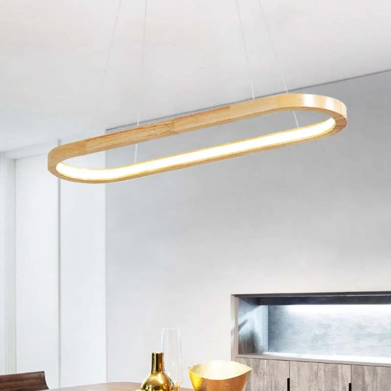 Wooden Oval Hanging Light LED Modern Ceiling Fixture 3-Color Switch for Kitchen Island Dining Room Breakfast Bar Restaurant | Lonoma