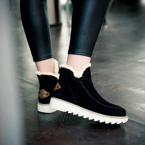 Women's Slip-On Ankle Boots with Platform Sole and Stitch Detail in Khaki, Brown, and Black | Comfortable Winter Footwear for Everyday Wear | Koossa