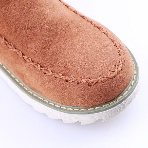 Women's Slip-On Ankle Boots with Platform Sole and Stitch Detail in Khaki, Brown, and Black | Comfortable Winter Footwear for Everyday Wear | Koossa