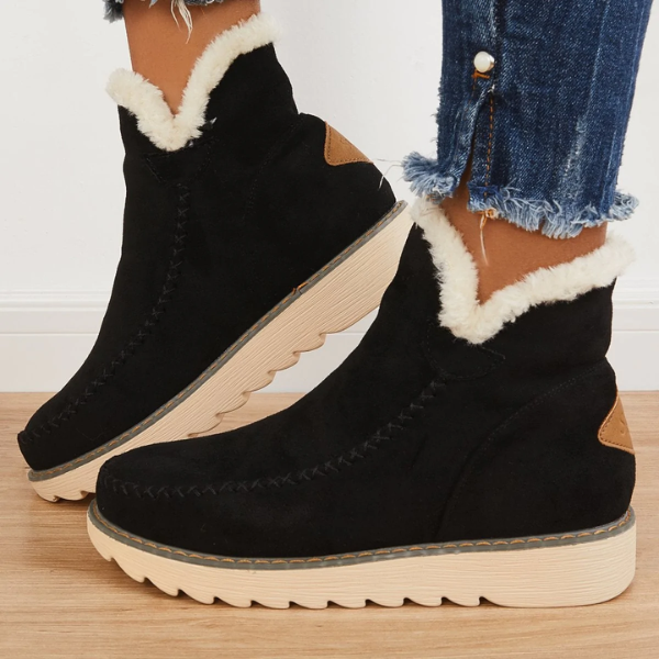 Women's Slip-On Ankle Boots with Platform Sole and Stitch Detail in Khaki, Brown, and Black | Comfortable Winter Footwear for Everyday Wear | Koossa