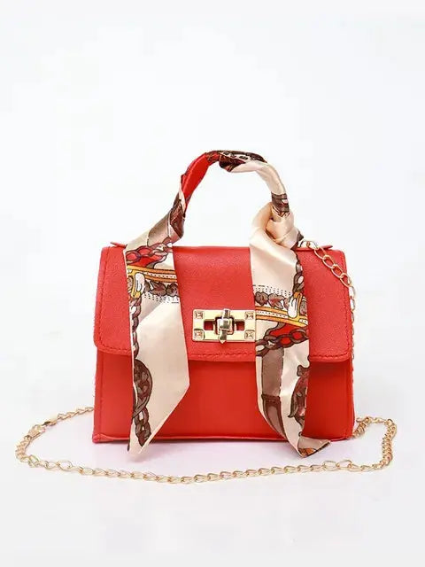 Structured Crossbody Bag with Scarf-Wrapped Handle in Premium Faux Leather — Twist-Lock Closure and Gold-Tone Hardware for Timeless Sophistication | Koossa