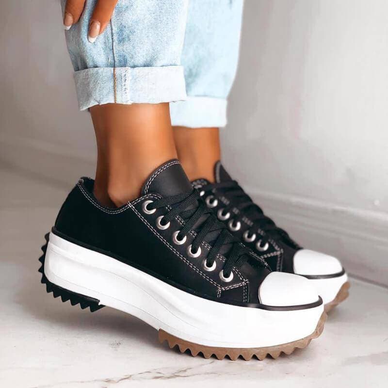 Platform Trainers with Ridged Sole in Brown, Black, White and Safari Beige | Chunky Lace-Up Sneakers for Women | Everyday Casual Footwear | Koossa