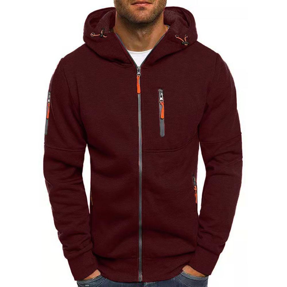 Men's Zip-Up Hooded Sweatshirt with Multi-Pocket Detail | Drawstring Hood | Contemporary Casual Layering | Koossa