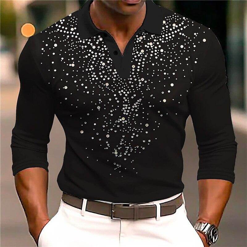Men's Long-Sleeved Polo Shirt | Slim Fit Button Collar Refined Evening Wear Smart Casual Night Out | Koossa