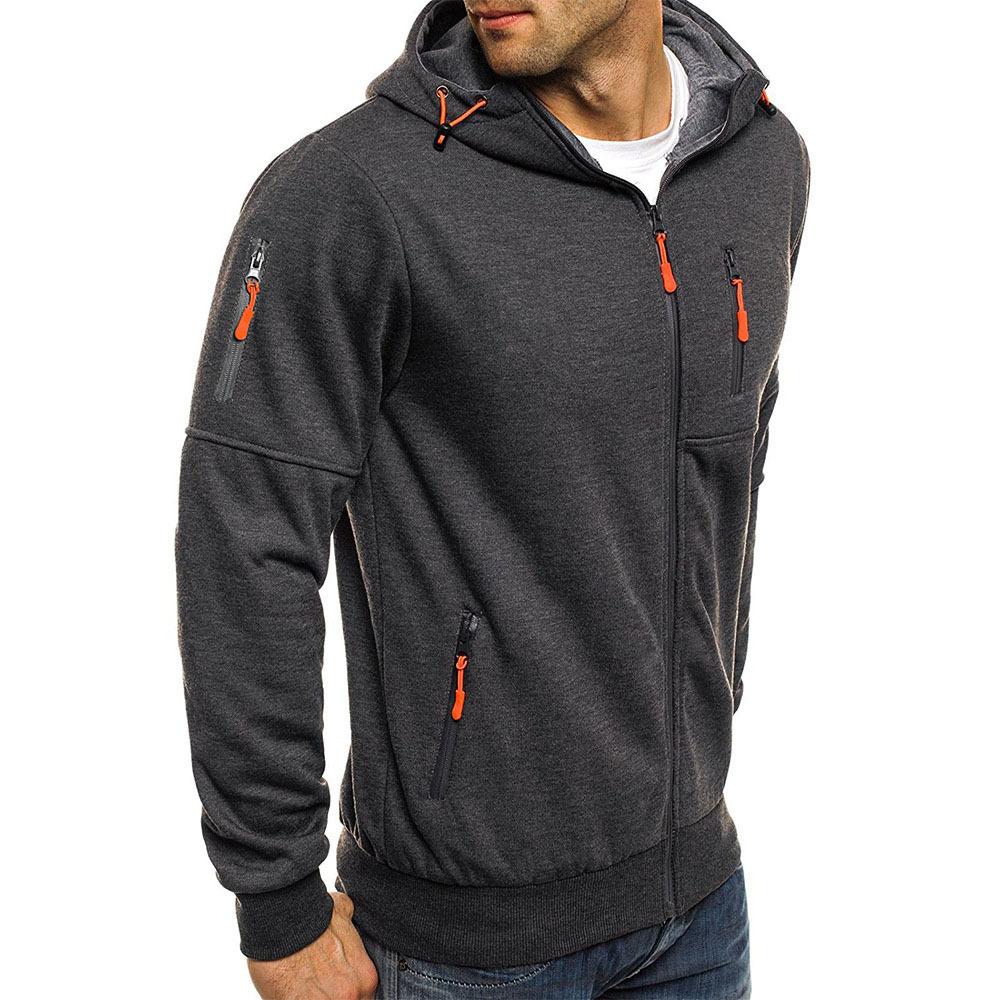 Men's Zip-Up Hooded Sweatshirt with Multi-Pocket Detail | Drawstring Hood | Contemporary Casual Layering | Koossa