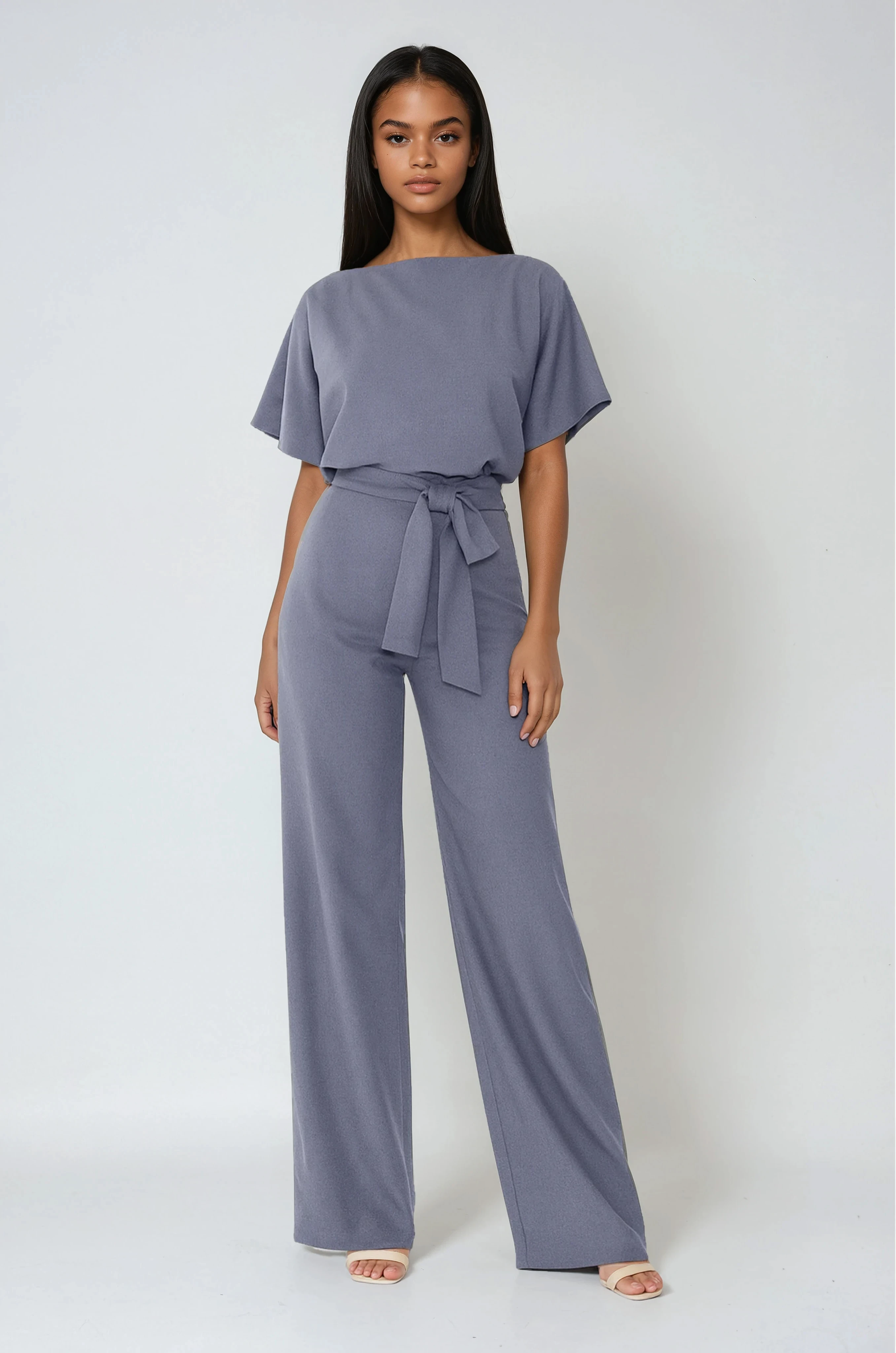Wide-Leg Jumpsuit with Detachable Tie-Belt in Lightweight Fabric | Koossa
