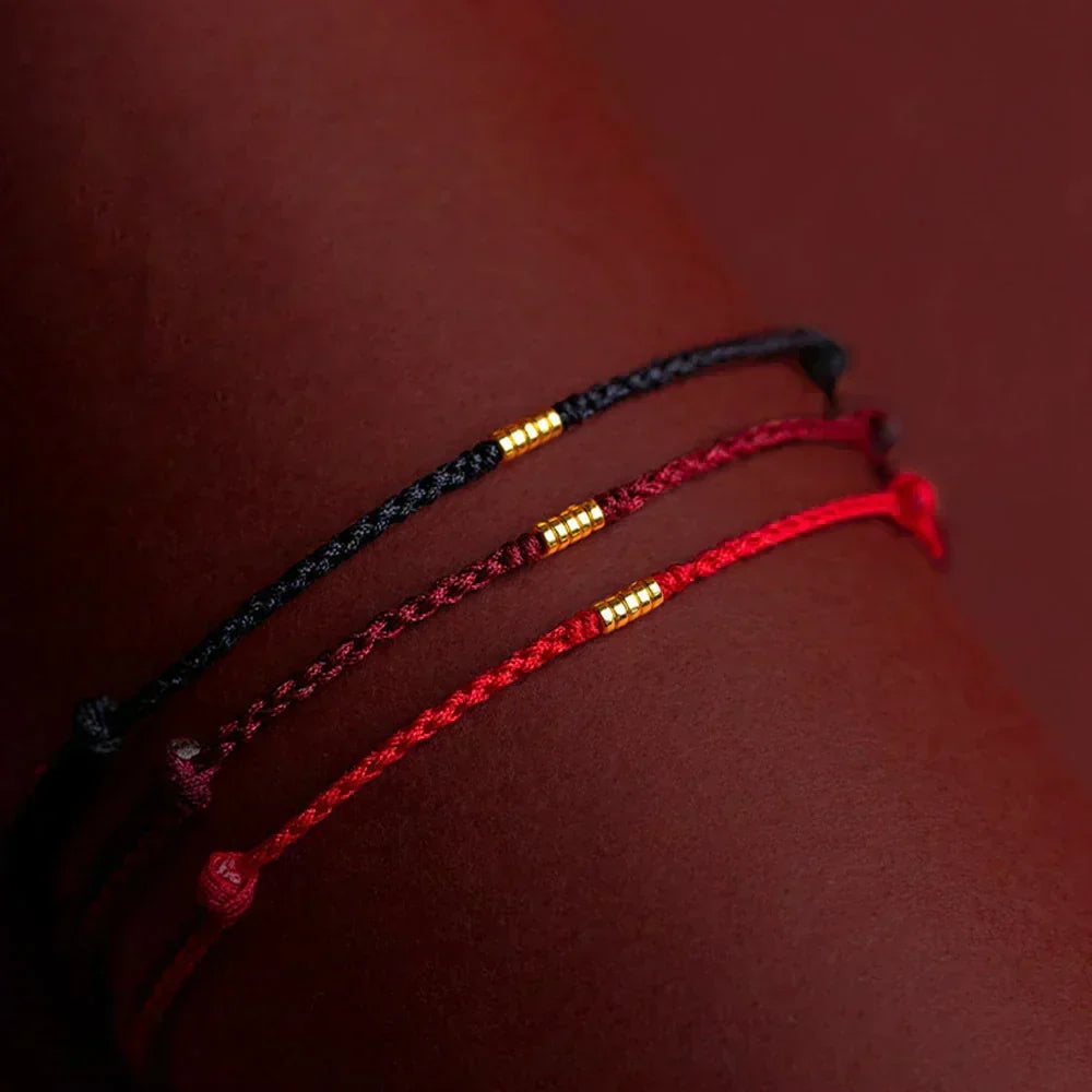 Red String Bracelet with Gold Beads, Adjustable Braided Protection Bracelet for Women & Men, Lucky Charm Friendship Wristband | Lonoma