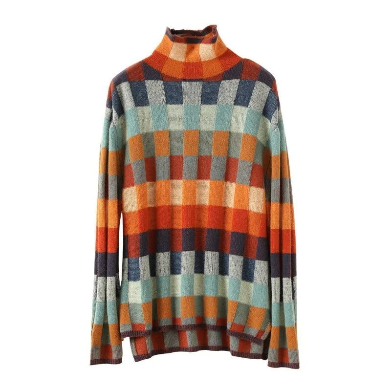 Women's Turtleneck Jumper in Mixed Colours — Elegant Autumn Knitwear for Sophisticated Style | Koossa
