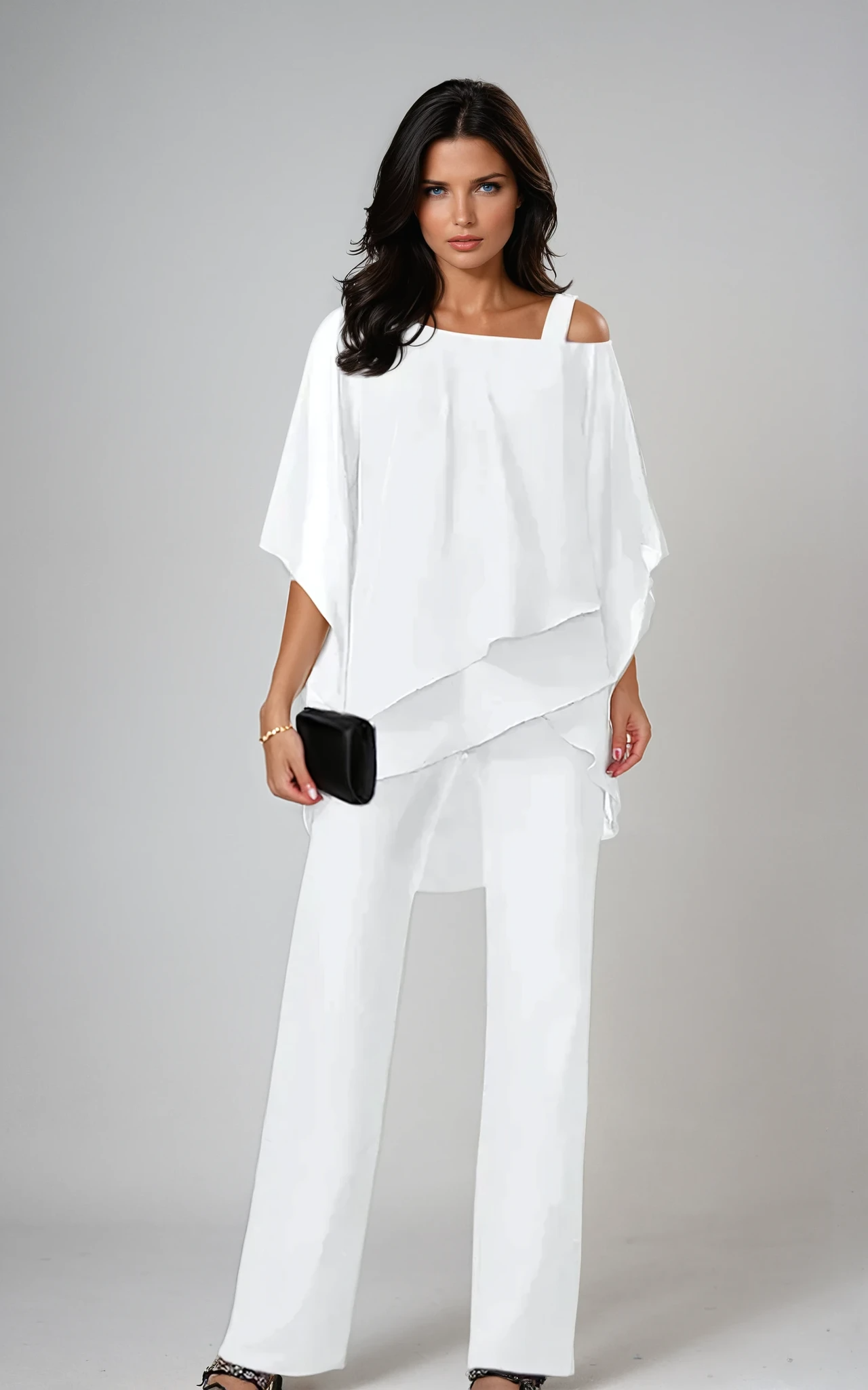 Women's Tiered Layered Two-Piece Set in Flowing Fabric for Special Occasions | Effortless Coordinating Top and Wide-Leg Trousers | Koossa