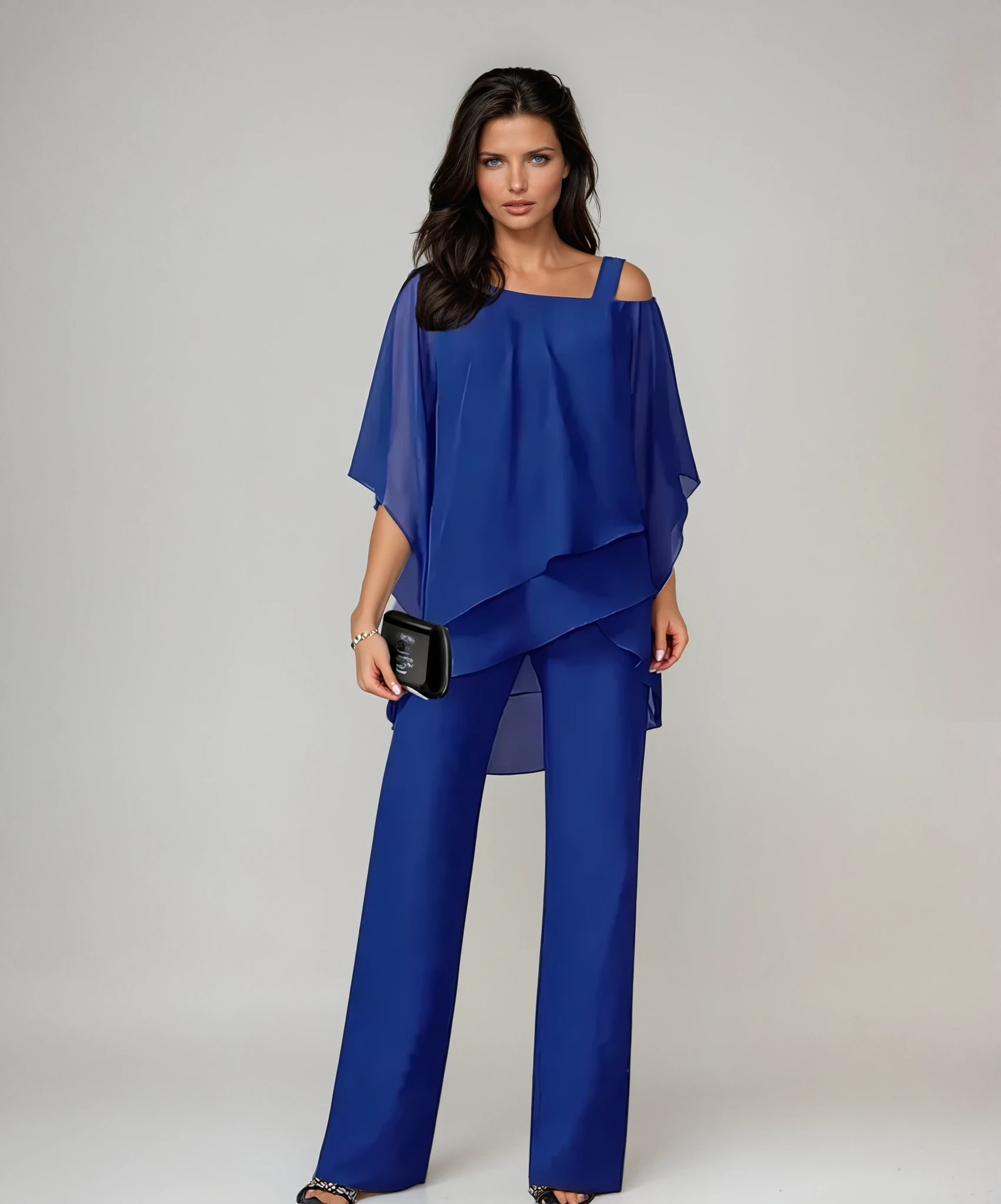 Women's Tiered Layered Two-Piece Set in Flowing Fabric for Special Occasions | Effortless Coordinating Top and Wide-Leg Trousers | Koossa