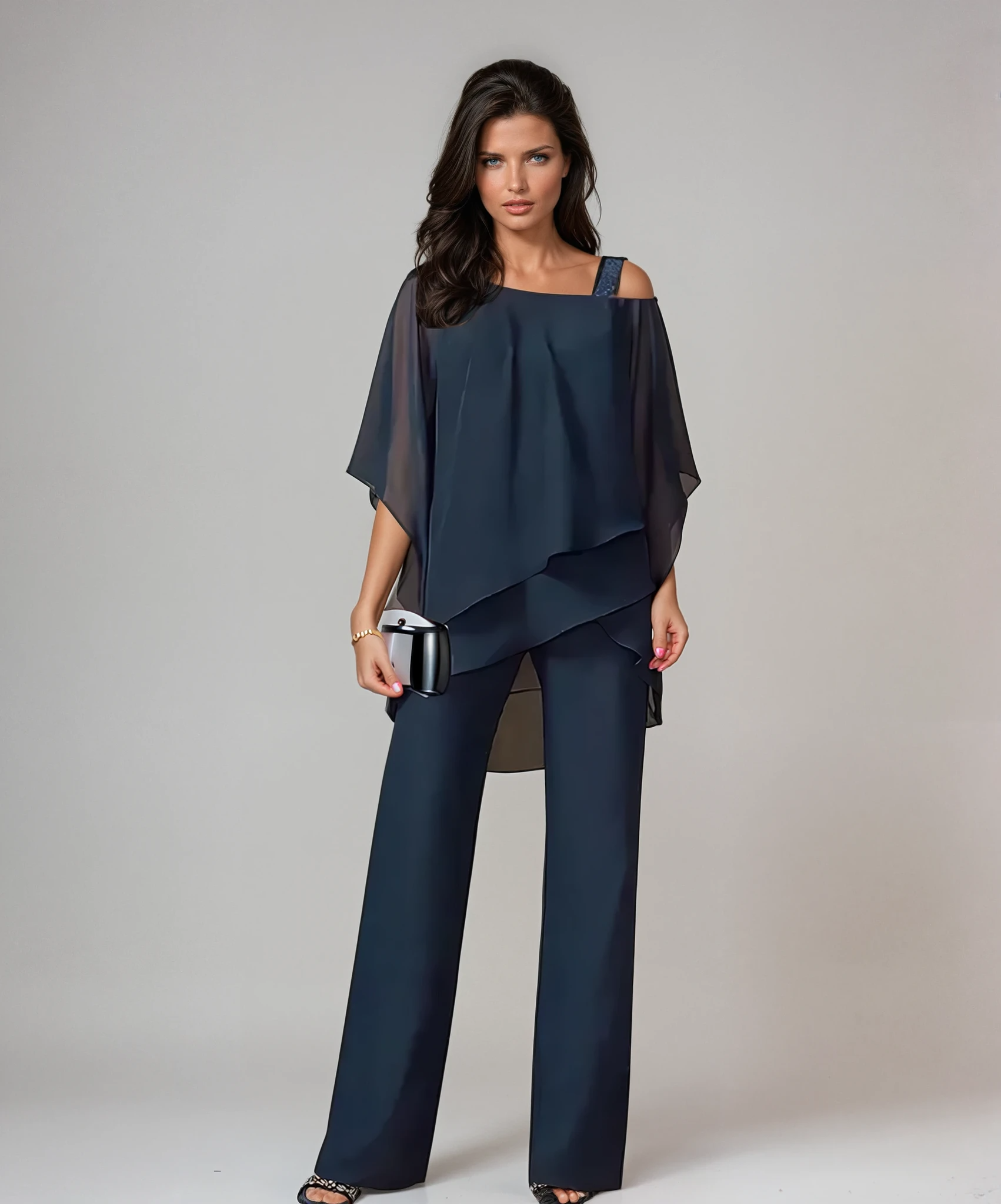 Women's Tiered Layered Two-Piece Set in Flowing Fabric for Special Occasions | Effortless Coordinating Top and Wide-Leg Trousers | Koossa