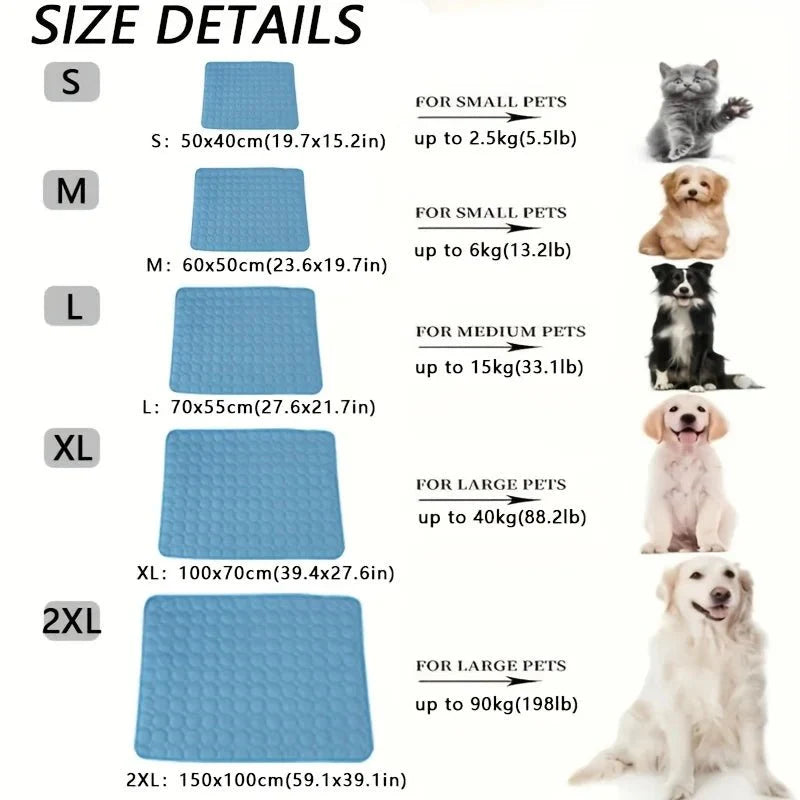 Pet Cooling Mat Ice Silk Breathable S–2XL 50x40cm–150x100cm No Water No Electric Dog Cat Summer Cool Pad Washable | Koossa