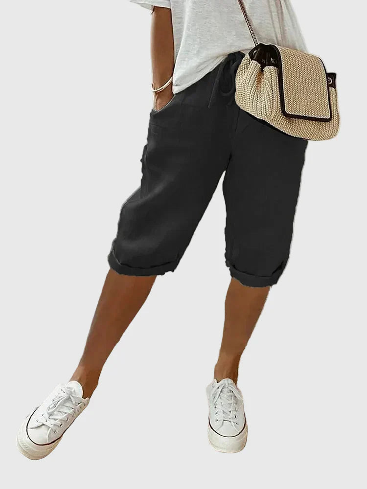 Women's Tailored Cotton Shorts in Black, Beige, Green, Blue & White – Soft Stretch Everyday Comfort for Smart Casual & Travel | Koossa