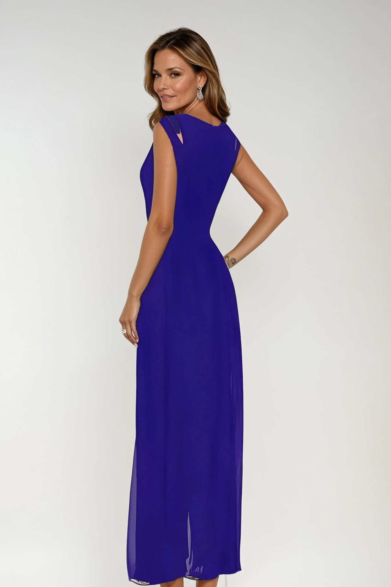 Sleeveless Maxi Evening Gown with Pleated Skirt in Black, Red, Royal Blue and White – Elegant Floor-Length Formal Dress for Galas and Special Occasions | Koossa