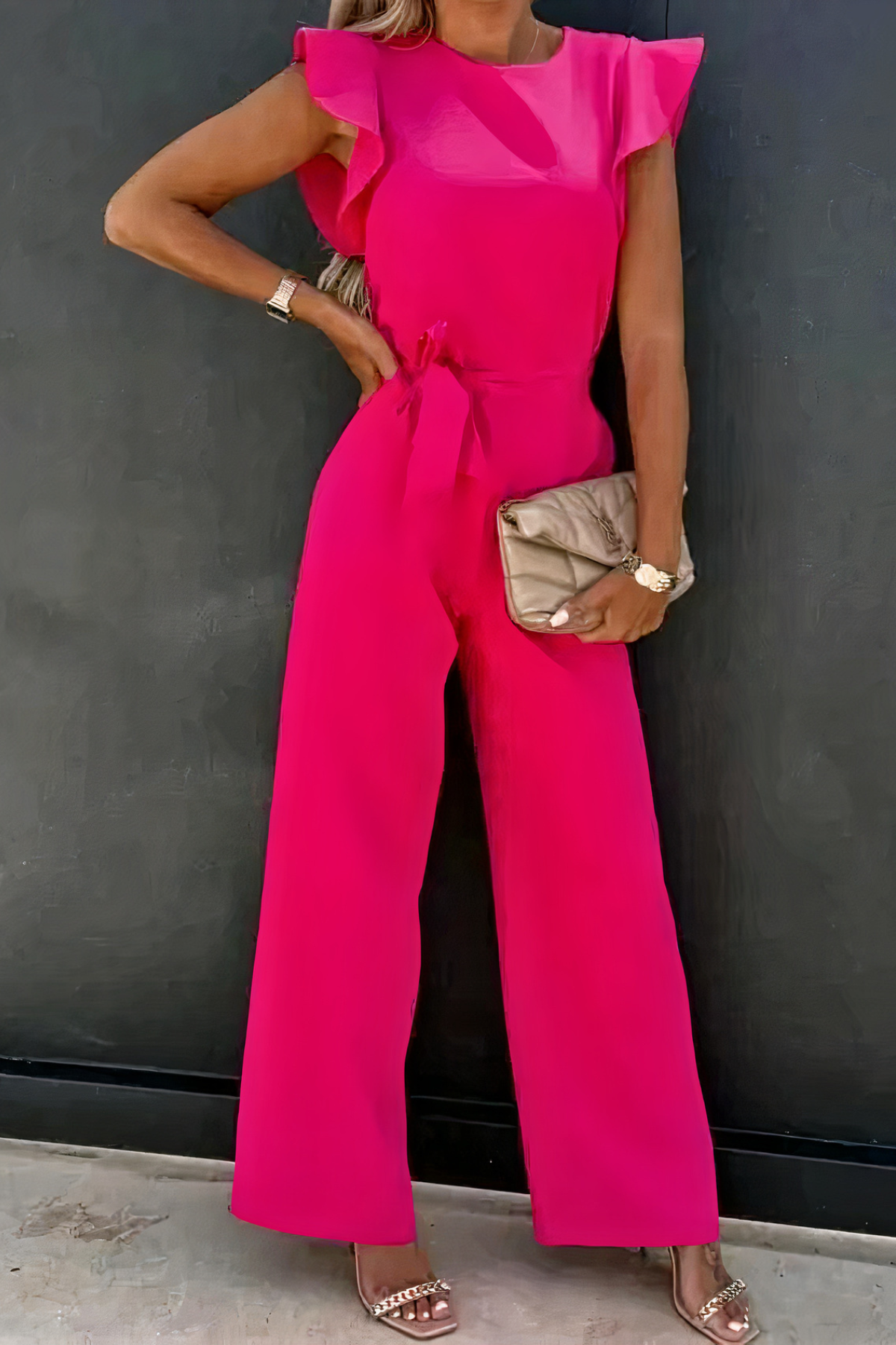 Women's Beige Relaxed-Fit Jumpsuit — Casual Summer One-Piece for Holidays & Weekend Wear | Koossa