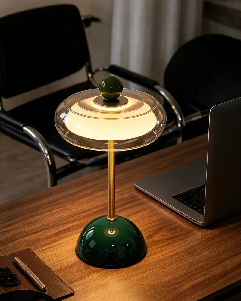 Cordless Glass Table Lamp, Rechargeable Dimmable USB-C Retro Touch Lamp, 3 Color Temperatures for Bedroom, Desk & Living Room | Lonoma