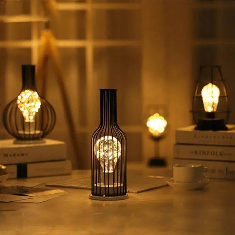 Lampe bouteille noire LED blanc chaud design original décoration table de chevet bureau ambiance moderne | Koossa