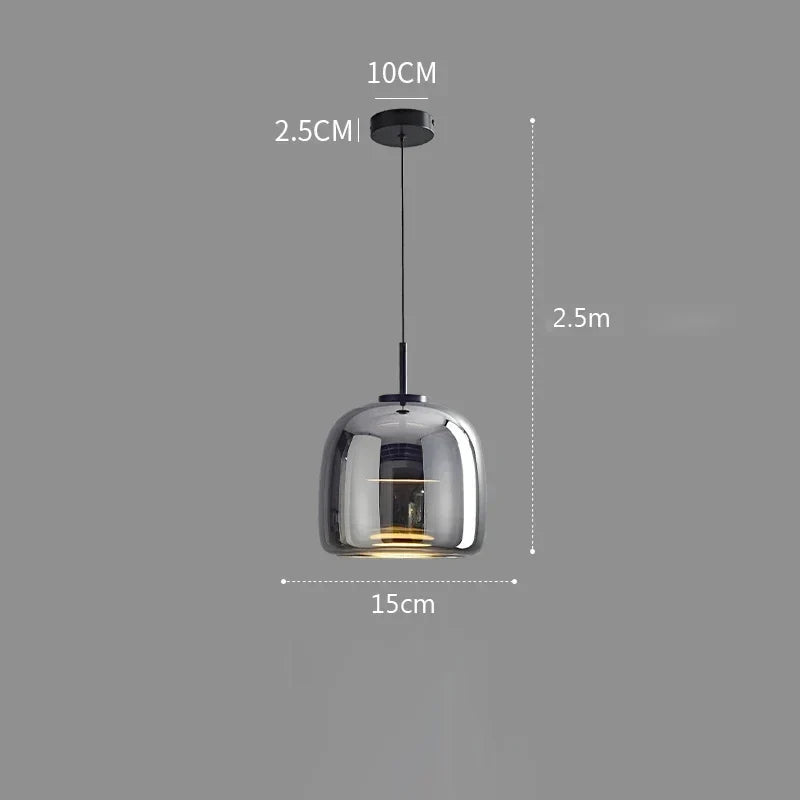Glass Pendant Light, Adjustable Height Hanging Lamp in Cognac or Smoke Gray for Kitchen Island, Dining Table, Bedroom, Modern Nordic Decor | Lonoma