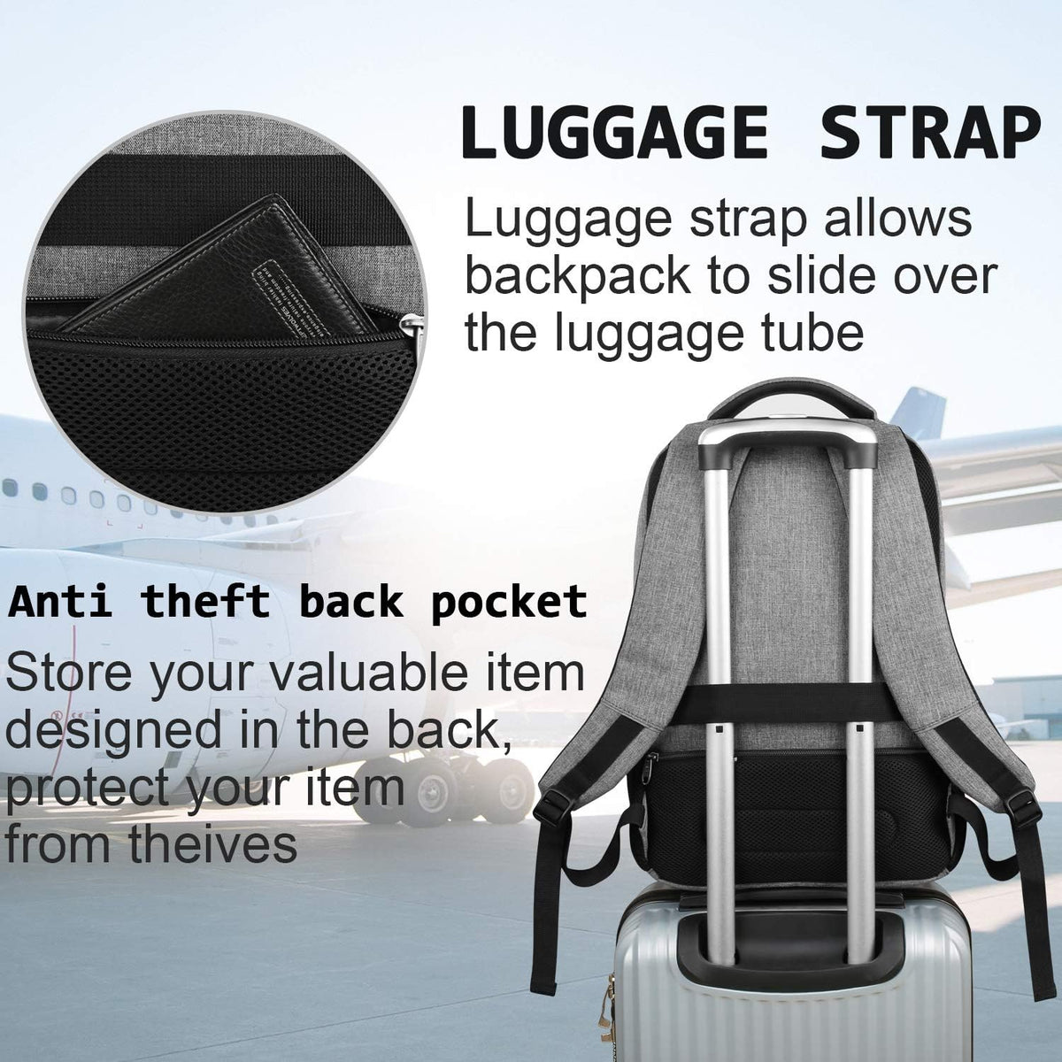 Laptop Backpack with USB Charging Port, Fits 15.6-Inch Laptops, Anti-Theft Pocket, Water-Resistant Travel Daypack for College & Work | Lonoma