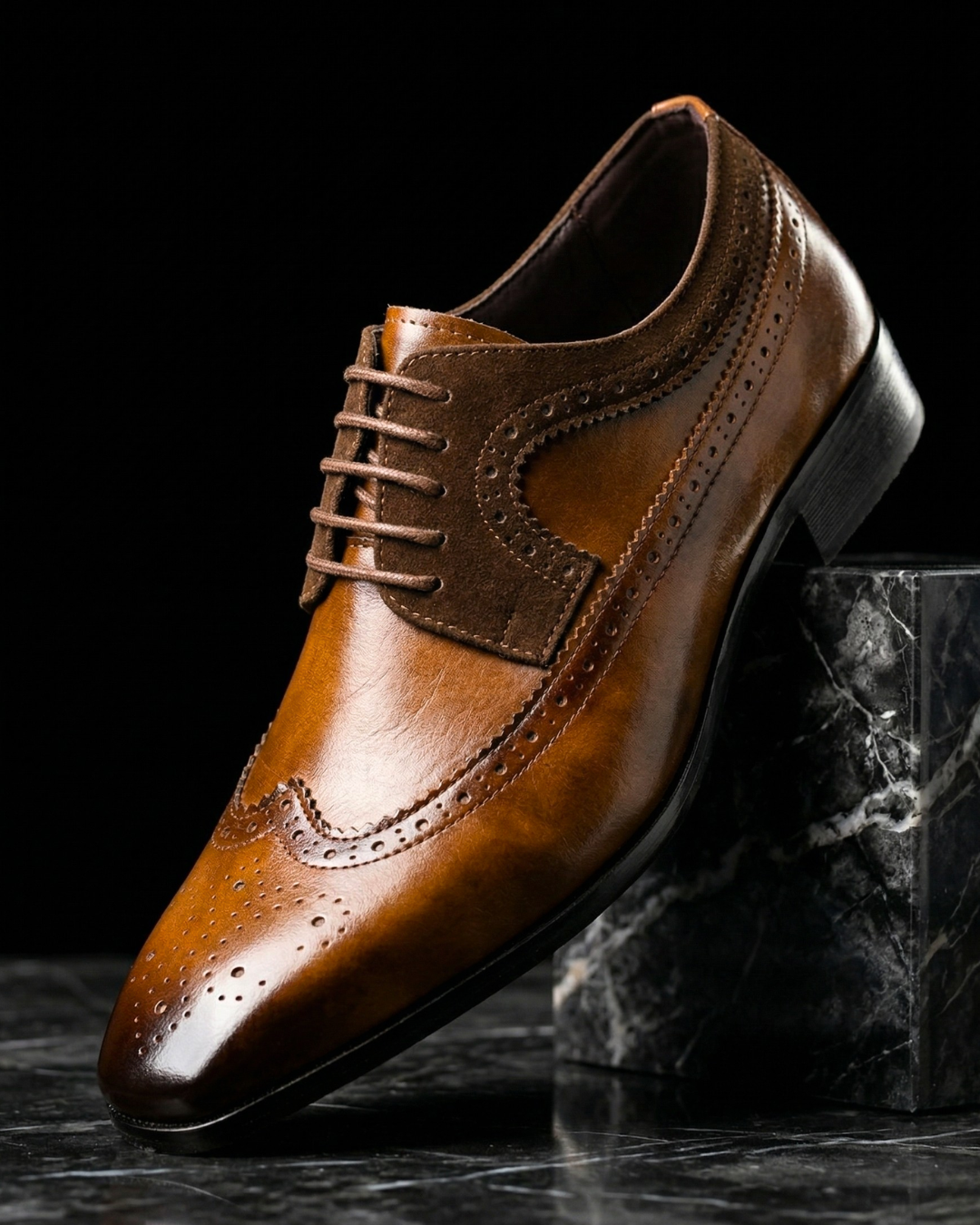 Men's Leather Derby Shoes with Wingtip Detail | Classic Lace-Up Oxford Dress Shoes | Formal Casual Business Footwear with Cushioned Insole | Lonoma