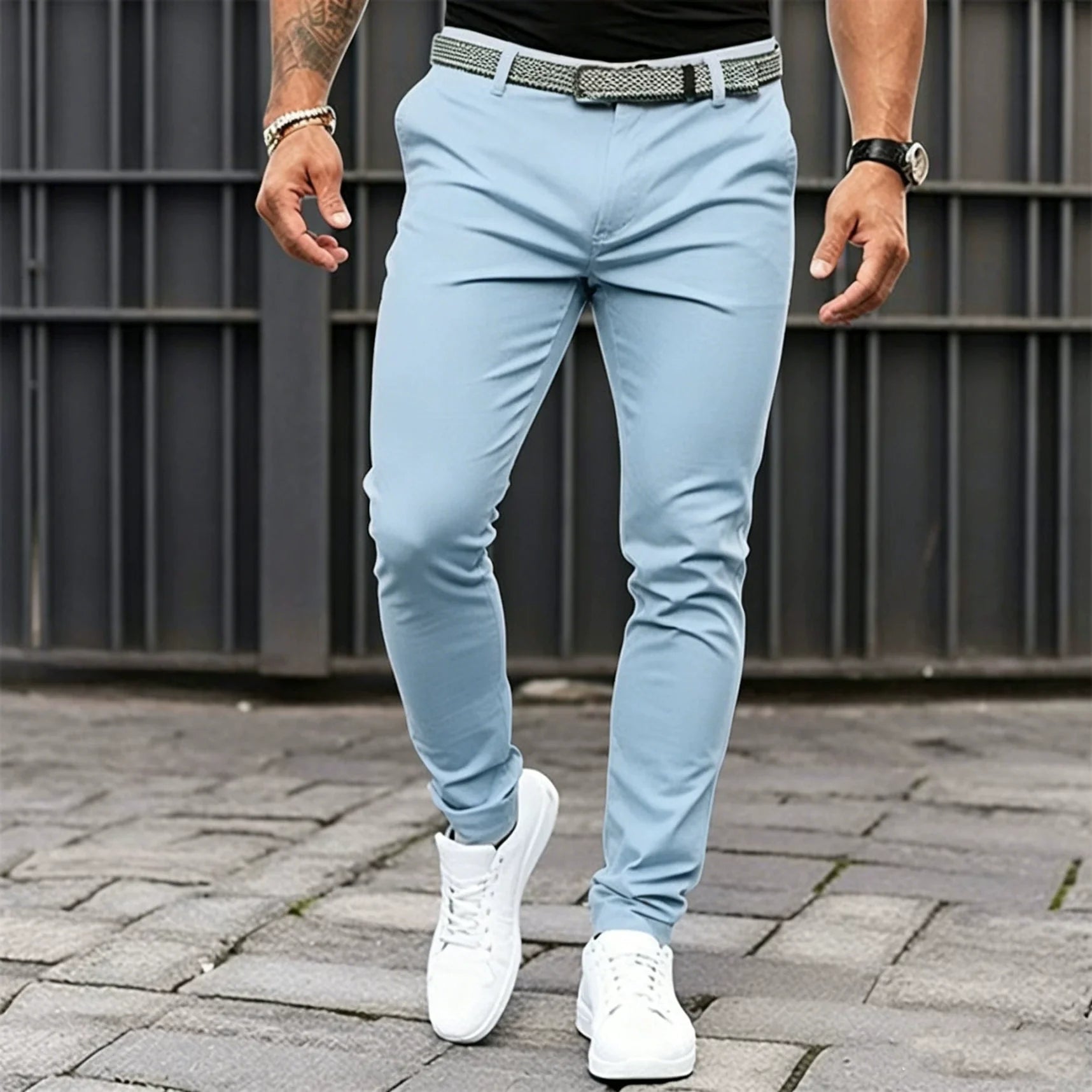 Men's Tapered Stretch Trousers | Dark Grey Slim Leg Jogger-Style Bottoms for Smart Casual Everyday Wear | Koossa