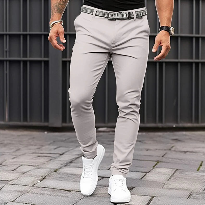Men's Tapered Stretch Trousers | Dark Grey Slim Leg Jogger-Style Bottoms for Smart Casual Everyday Wear | Koossa
