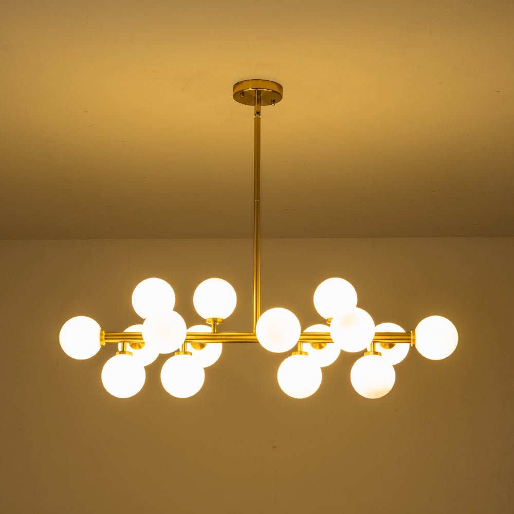 16-Light Glass Globe Linear Chandelier for Dining Room & Kitchen Island, Mid-Century Modern Style | Lonoma