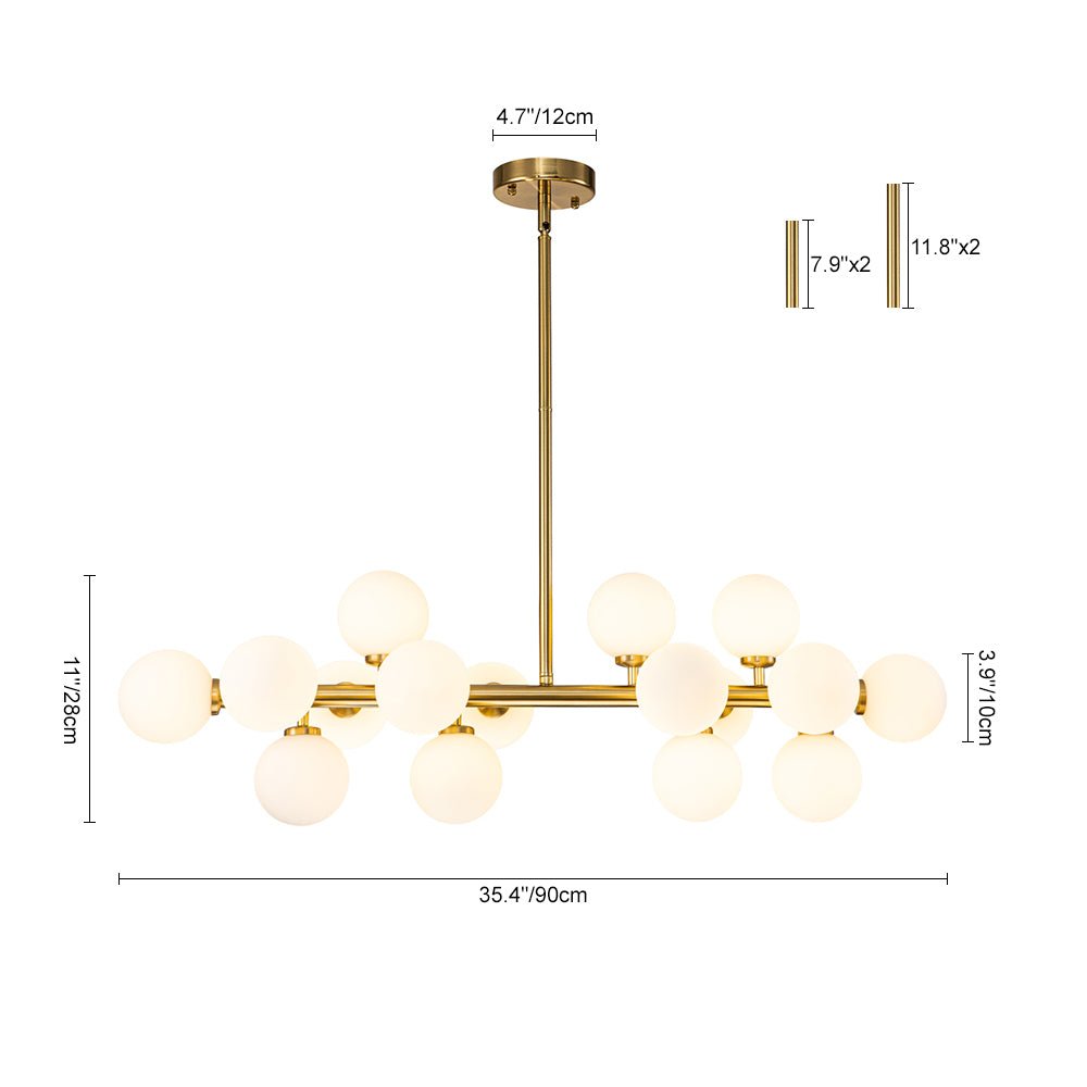 16-Light Glass Globe Linear Chandelier for Dining Room & Kitchen Island, Mid-Century Modern Style | Lonoma