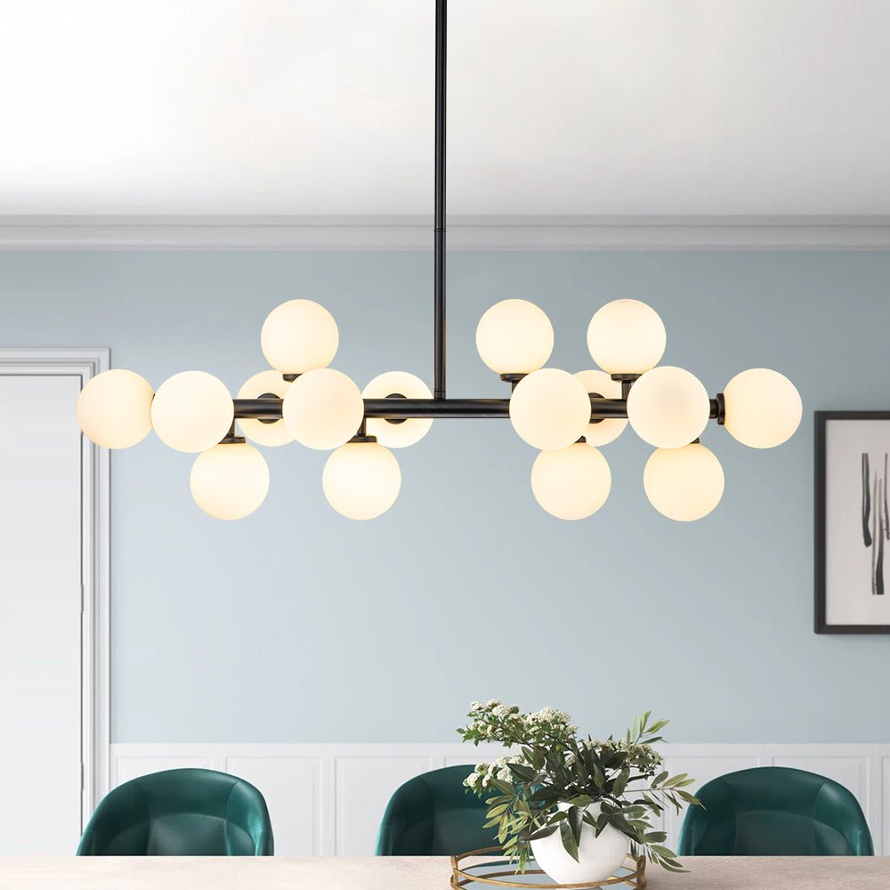 16-Light Glass Globe Linear Chandelier for Dining Room & Kitchen Island, Mid-Century Modern Style | Lonoma
