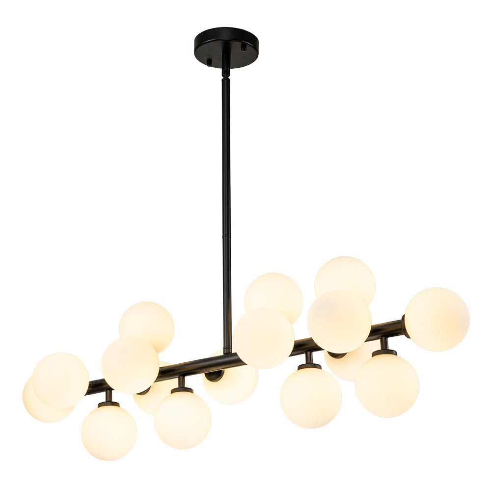 16-Light Glass Globe Linear Chandelier for Dining Room & Kitchen Island, Mid-Century Modern Style | Lonoma